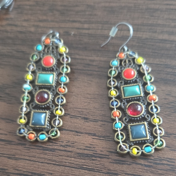 Bohemian Cowgirl Jewelry - Vintage-Inspired Multicolor Dangle Earrings